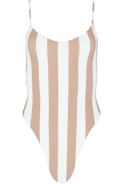 High Cut One Piece - Natural Cabana Stripe